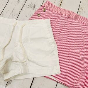 Loft Sz 6 Bundle White Pull‑Tie Cotton Shorts & Pink and White Striped Skirt